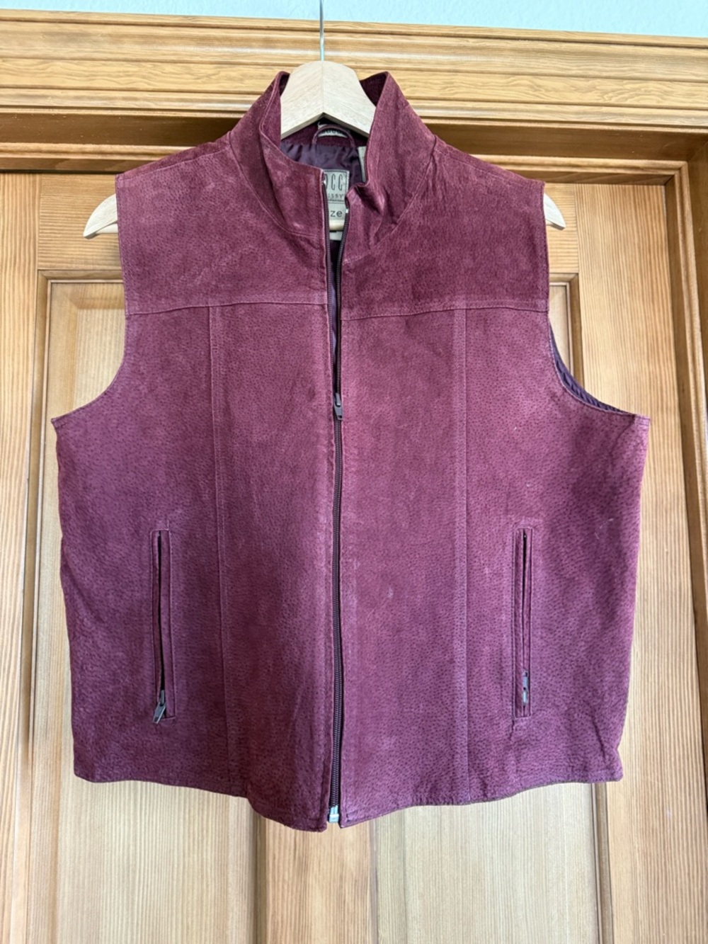 Genuine Leather Suede Zip Front Vest in Deep Burgundy